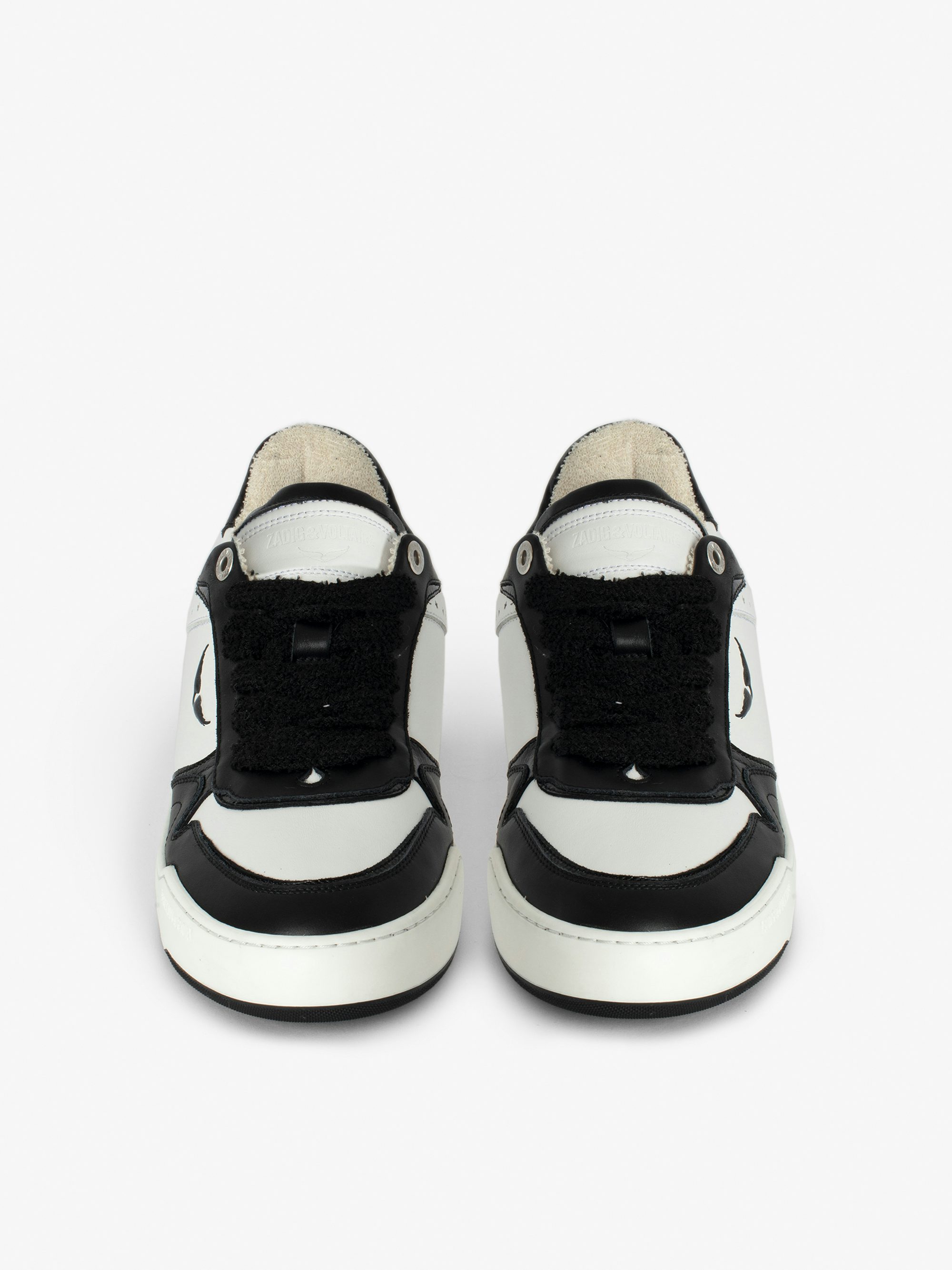 Wings Low-Top Sneakers - Low-top sneakers in smooth black and white leather with suede panels and signature wings.